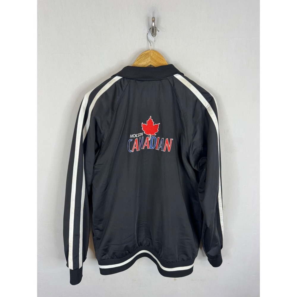 Calhoun Sportswear Molson Canadian Track Jacket Mens Medium Black White Striped